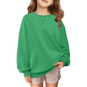 Arshiner Girls Oversized Striped Crewneck Sweatshirt Long Sleeve Color Block Pullover Tops Fall Casual Clothes(Green)