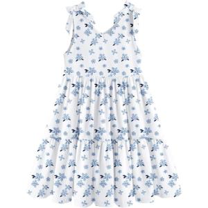 Arshiner Toddler Girl Summer Dress Little Girls Casual Beach Party Bowknot Sling Sundress with Pocket 1-7t(White Blue Floral)