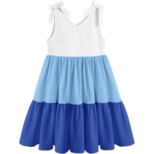 Arshiner Toddler Girl Summer Dress Little Girls Casual Beach Party Bowknot Sling Sundress with Pocket 1-7t(White&blue&blue)