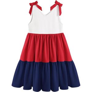 Arshiner Toddler Girl Summer Dress Little Girls Casual Beach Party Bowknot Sling Sundress with Pocket 1-7t(White&red&blue)