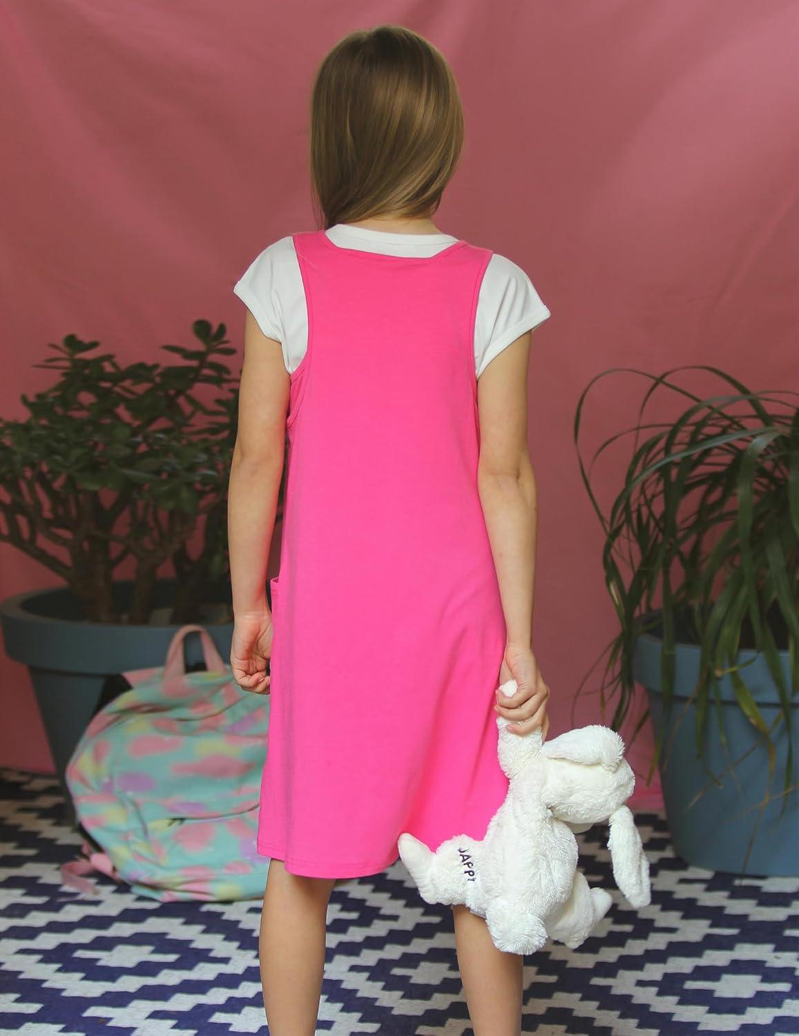 image:imageArshiner Girls Dresses Summer Casual Kids Adjustable Straps Athletic Romper Dress with Shorts and PocketsHot Pink