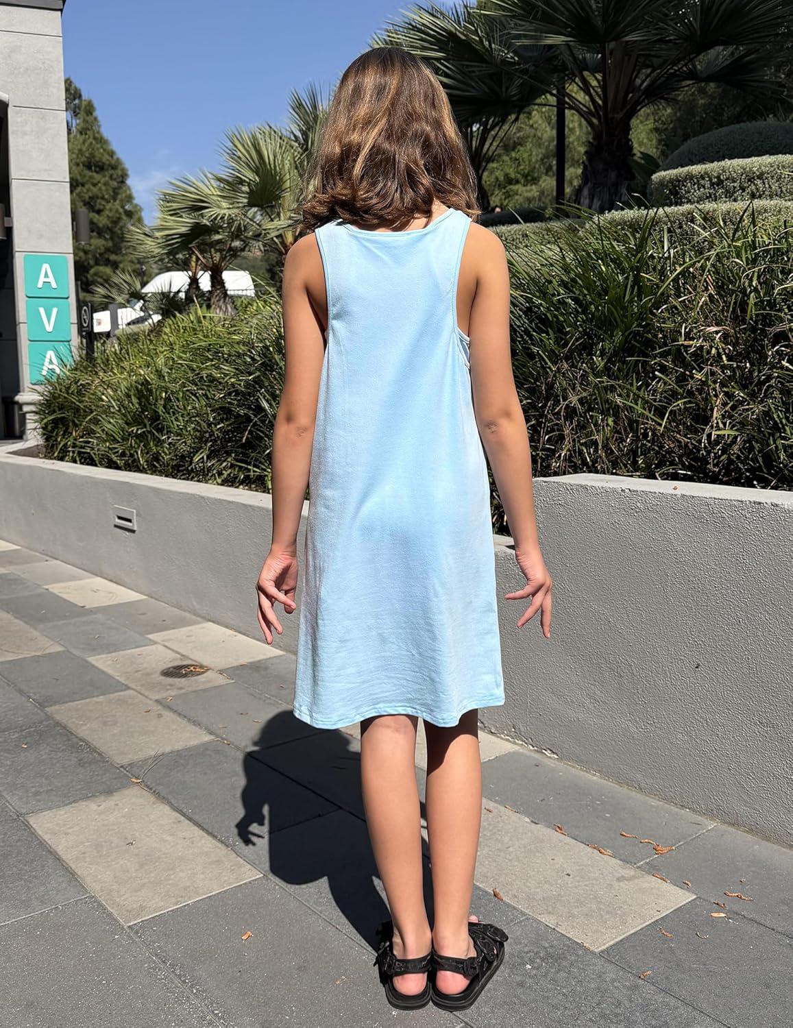 image:imageArshiner Girls Dresses Summer Casual Kids Adjustable Straps Athletic Romper Dress with Shorts and PocketsLight Blue