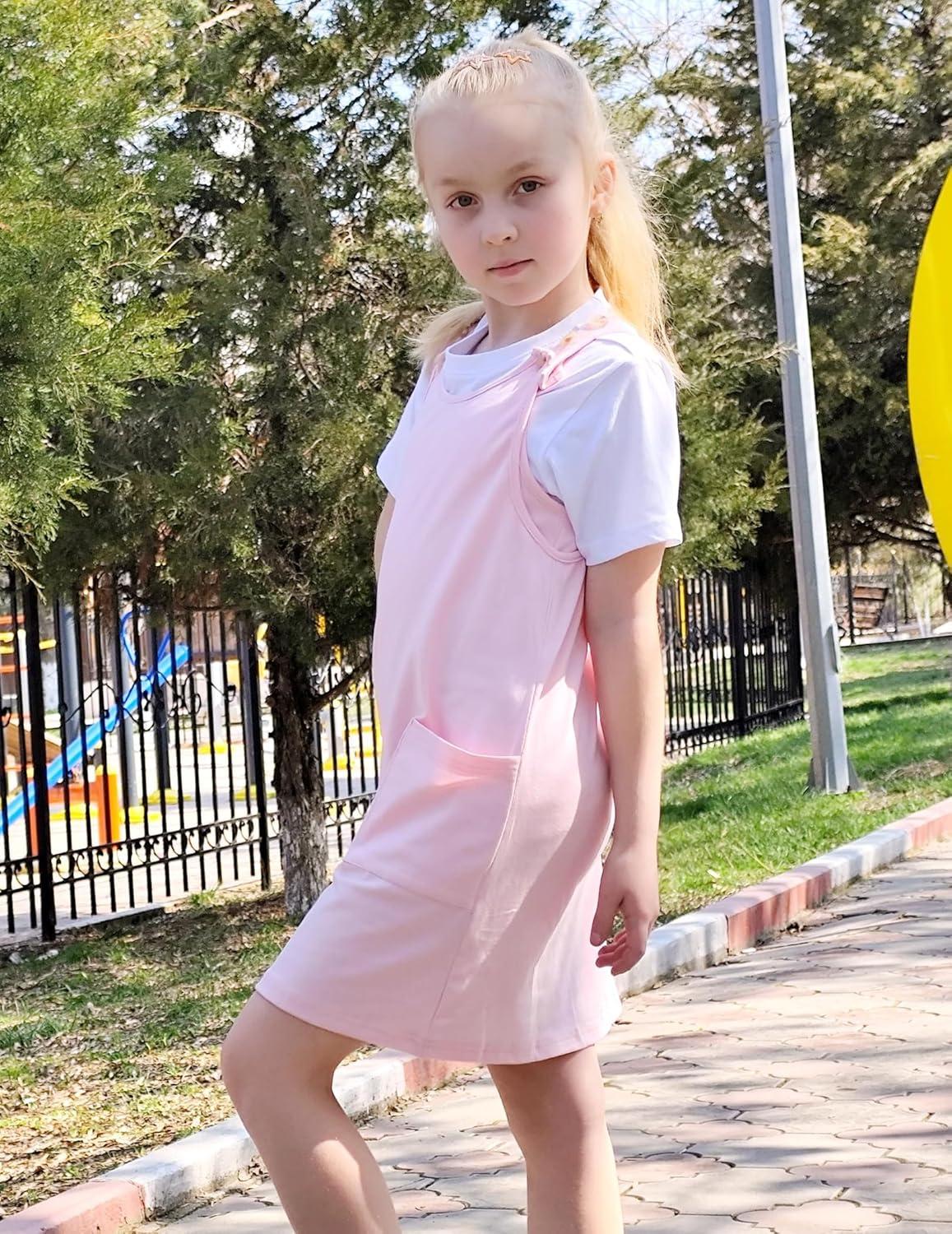 image:imageArshiner Girls Dresses Summer Casual Kids Adjustable Straps Athletic Romper Dress with Shorts and PocketsLight Pink