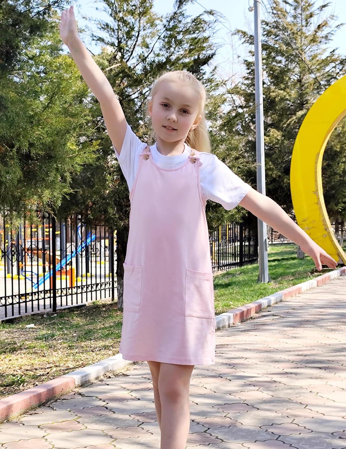 image:imageArshiner Girls Dresses Summer Casual Kids Adjustable Straps Athletic Romper Dress with Shorts and PocketsLight Pink