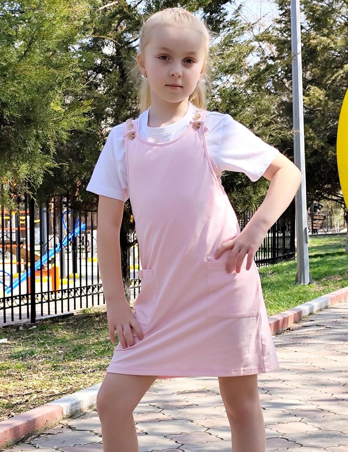 image:imageArshiner Girls Dresses Summer Casual Kids Adjustable Straps Athletic Romper Dress with Shorts and PocketsLight Pink