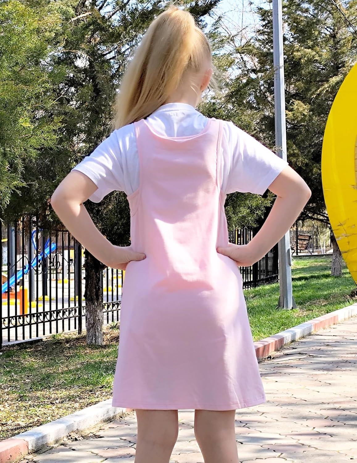 image:imageArshiner Girls Dresses Summer Casual Kids Adjustable Straps Athletic Romper Dress with Shorts and PocketsLight Pink