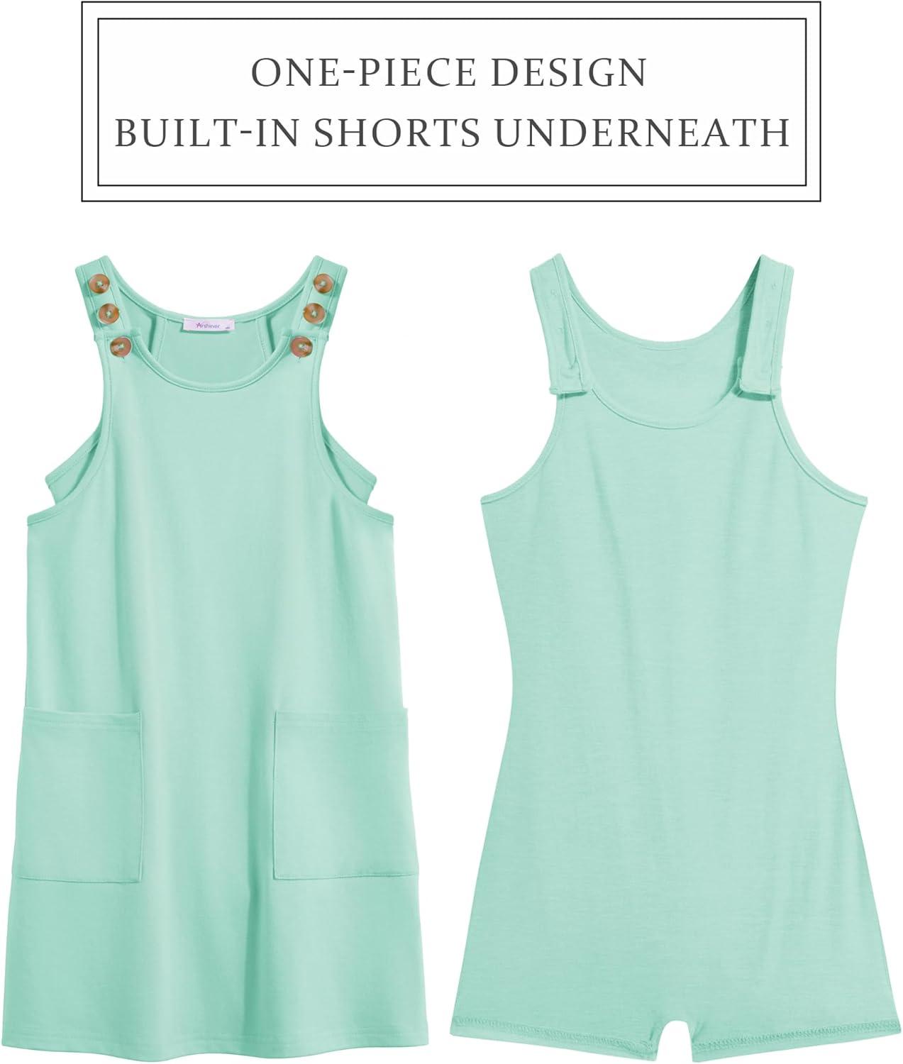 image:imageArshiner Girls Dresses Summer Casual Kids Adjustable Straps Athletic Romper Dress with Shorts and PocketsMint Green