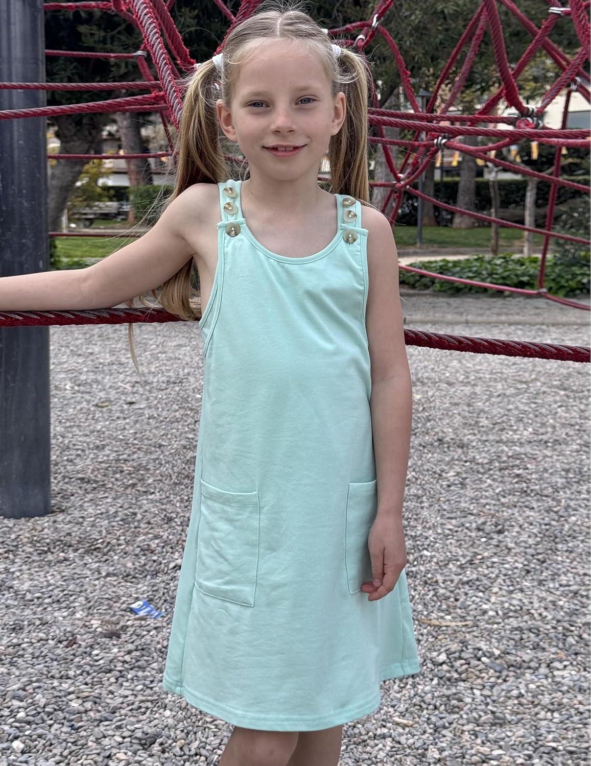image:imageArshiner Girls Dresses Summer Casual Kids Adjustable Straps Athletic Romper Dress with Shorts and PocketsMint Green