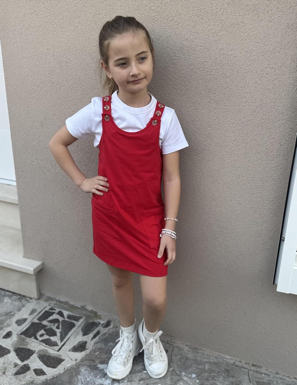 image:imageArshiner Girls Dresses Summer Casual Kids Adjustable Straps Athletic Romper Dress with Shorts and PocketsRed