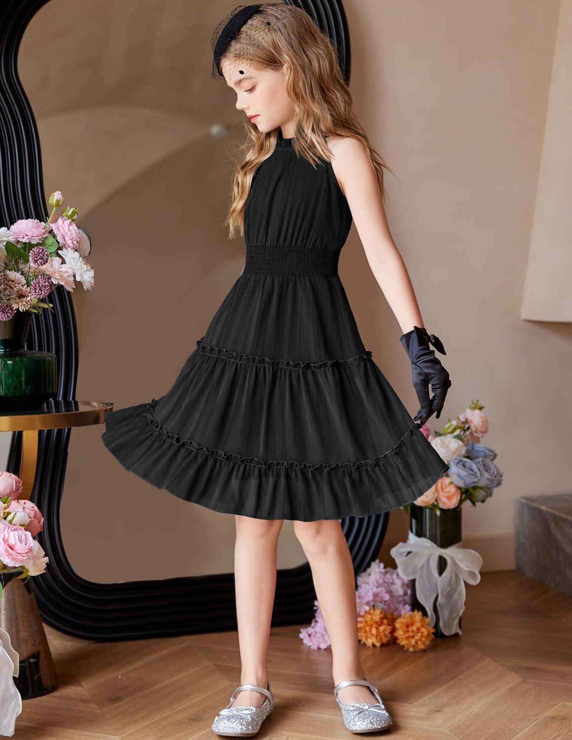 image:imageArshiner Girls Halter Neck Sleeveless Dress Casual Flowy Smocked Cute Summer DressBlack