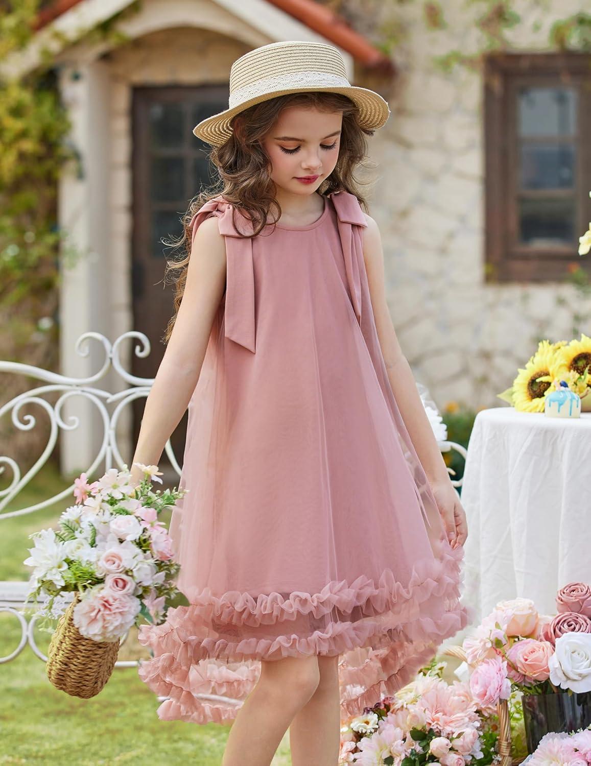 image:imageArshiner Toddler Girl Tulle Dress Baby Girl Tutu Birthday Party Princess Dresses Tiered High Low Summer Sundress for 28YDusty Pink