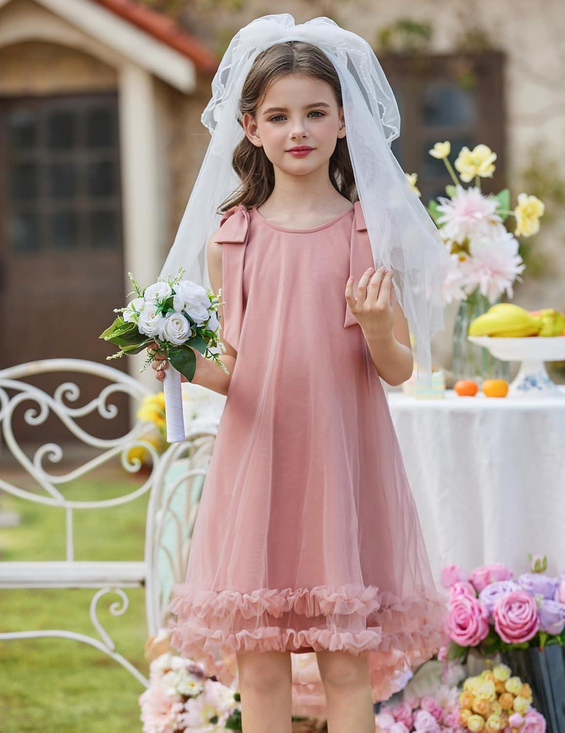 image:imageArshiner Toddler Girl Tulle Dress Baby Girl Tutu Birthday Party Princess Dresses Tiered High Low Summer Sundress for 28YDusty Pink