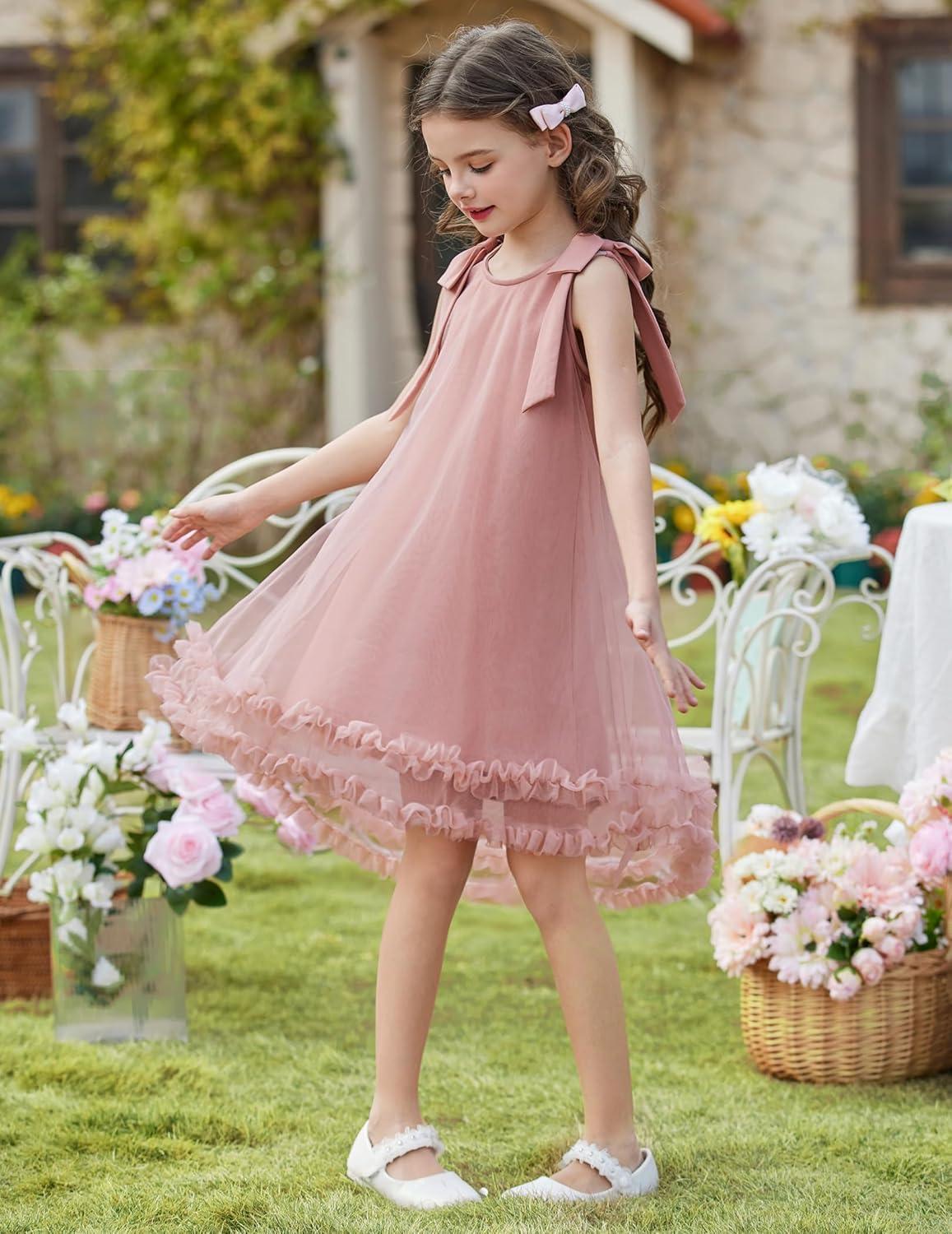 image:imageArshiner Toddler Girl Tulle Dress Baby Girl Tutu Birthday Party Princess Dresses Tiered High Low Summer Sundress for 28YDusty Pink