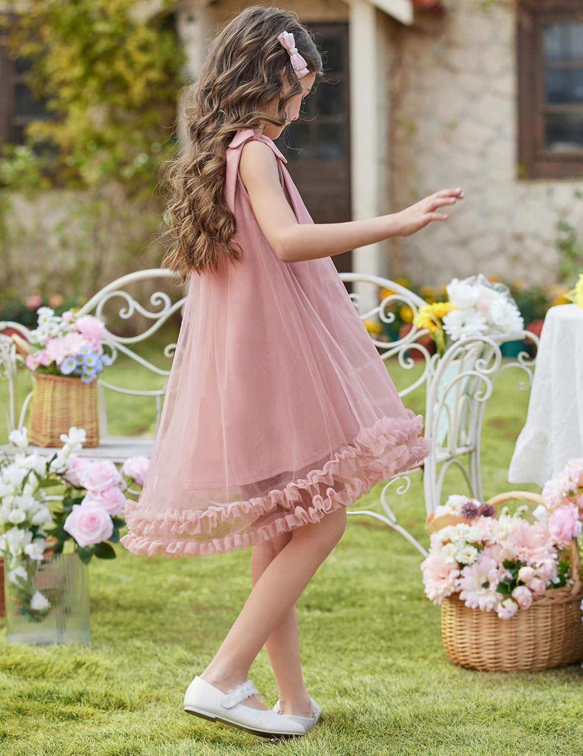image:imageArshiner Toddler Girl Tulle Dress Baby Girl Tutu Birthday Party Princess Dresses Tiered High Low Summer Sundress for 28YDusty Pink