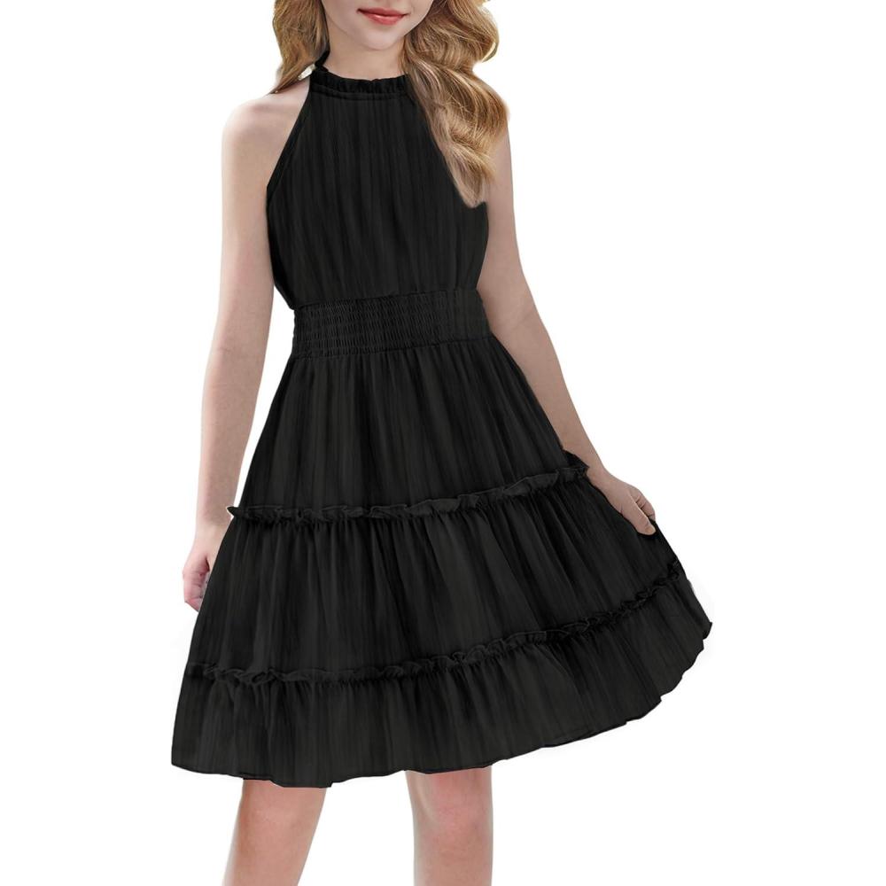 image:imageArshiner Girls Halter Neck Sleeveless Dress Casual Flowy Smocked Cute Summer DressBlack