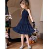 Arshiner Girls Halter Neck Sleeveless Dress Casual Flowy Smocked Cute Summer Dress(A Navy Blue)