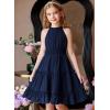 Arshiner Girls Halter Neck Sleeveless Dress Casual Flowy Smocked Cute Summer Dress(A Navy Blue)