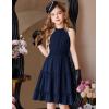 Arshiner Girls Halter Neck Sleeveless Dress Casual Flowy Smocked Cute Summer Dress(A Navy Blue)