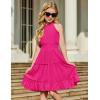 Arshiner Girls Halter Neck Sleeveless Dress Casual Flowy Smocked Cute Summer Dress(Rose Red)