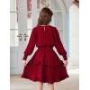 Arshiner Girls Long Sleeve Dress Boho Tiered Ruffle Hem Elegant Smocked Waist Midi Dress(Wine Red)