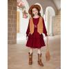 Arshiner Girls Long Sleeve Dress Boho Tiered Ruffle Hem Elegant Smocked Waist Midi Dress(Wine Red)