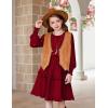 Arshiner Girls Long Sleeve Dress Boho Tiered Ruffle Hem Elegant Smocked Waist Midi Dress(Wine Red)
