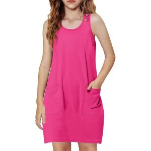 Arshiner Girls Dresses Summer Casual Kids Adjustable Straps Athletic Romper Dress with Shorts and Pockets(Hot Pink)