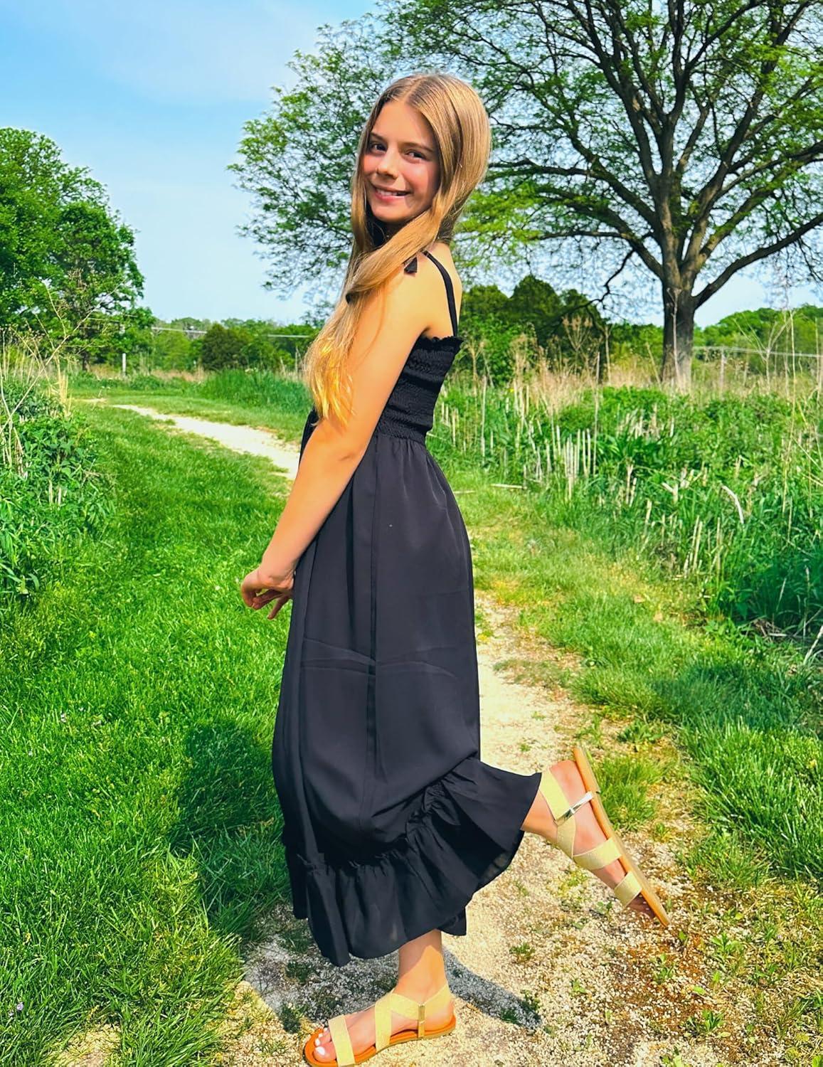 image:imageArshiner Girls Summer Dress Boho Beach Casual Smocked Maxi DressesBlack
