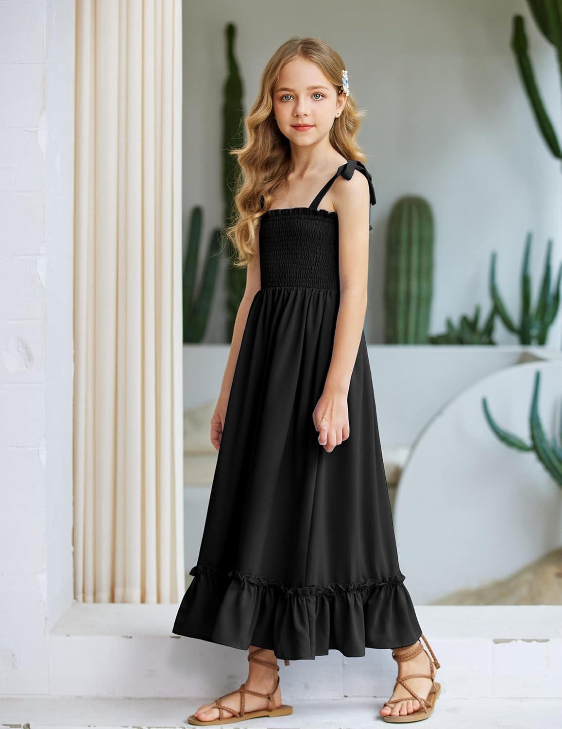 image:imageArshiner Girls Summer Dress Boho Beach Casual Smocked Maxi DressesBlack