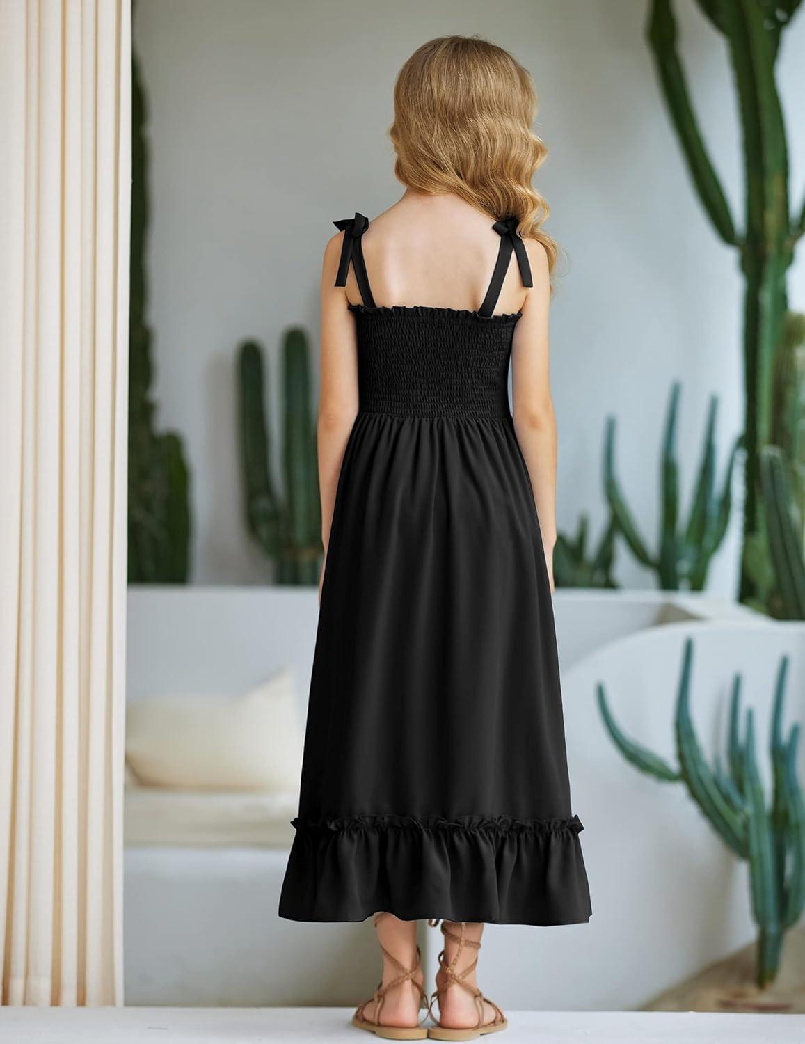 image:imageArshiner Girls Summer Dress Boho Beach Casual Smocked Maxi DressesBlack
