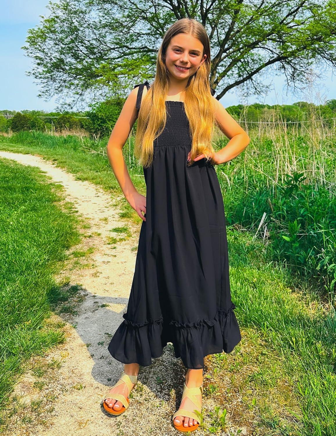 image:imageArshiner Girls Summer Dress Boho Beach Casual Smocked Maxi DressesBlack