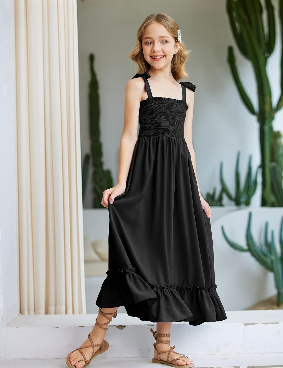 image:imageArshiner Girls Summer Dress Boho Beach Casual Smocked Maxi DressesBlack