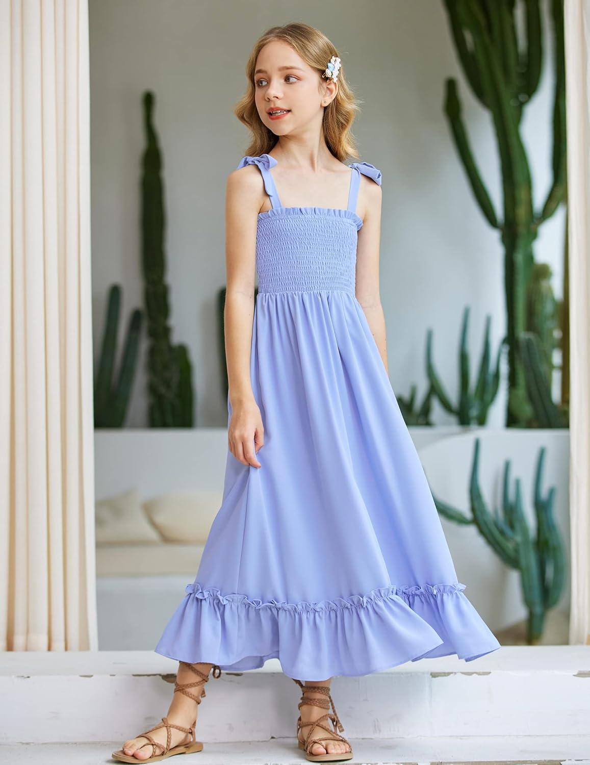 image:imageArshiner Girls Summer Dress Boho Beach Casual Smocked Maxi DressesBlue