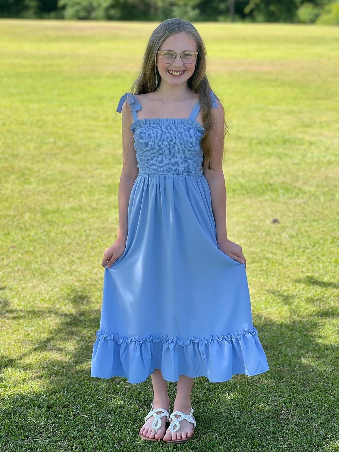 image:imageArshiner Girls Summer Dress Boho Beach Casual Smocked Maxi DressesBlue