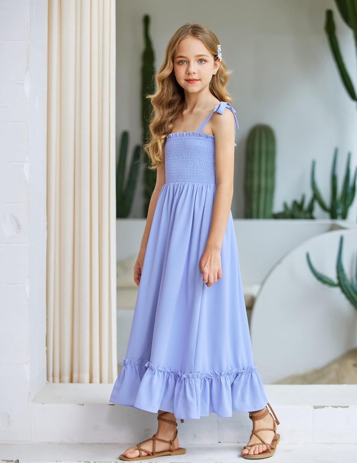 image:imageArshiner Girls Summer Dress Boho Beach Casual Smocked Maxi DressesBlue