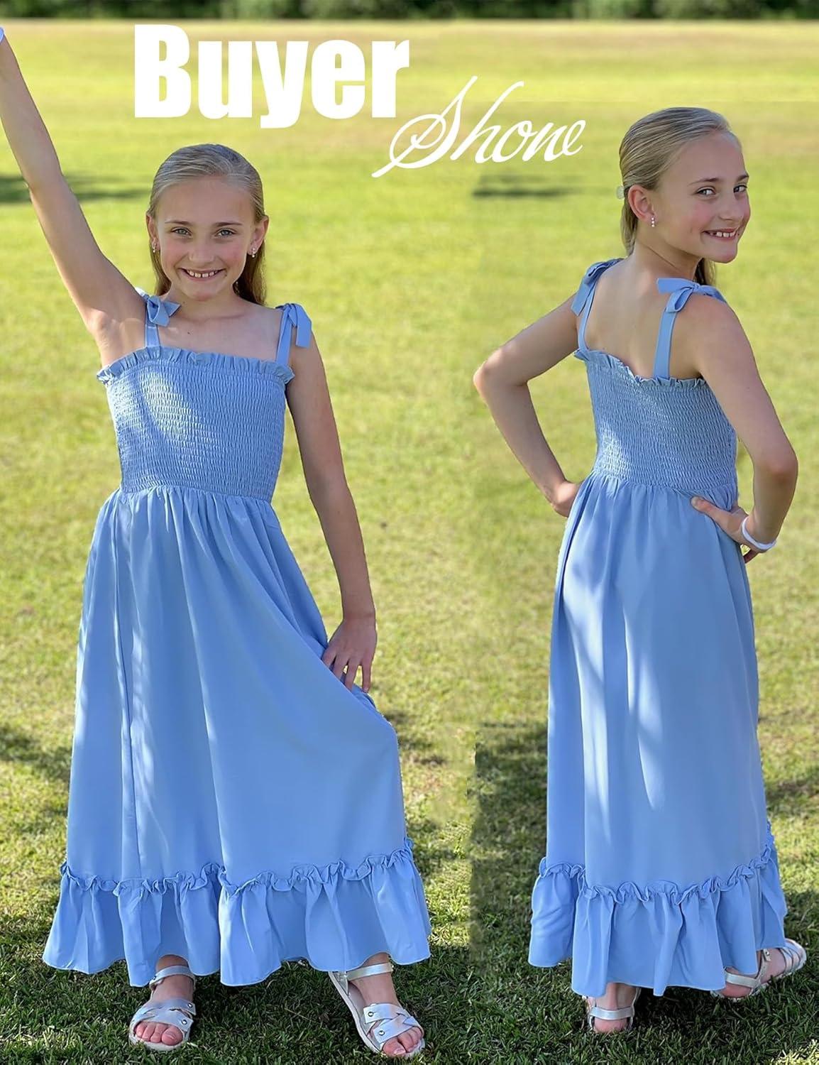 image:imageArshiner Girls Summer Dress Boho Beach Casual Smocked Maxi DressesBlue