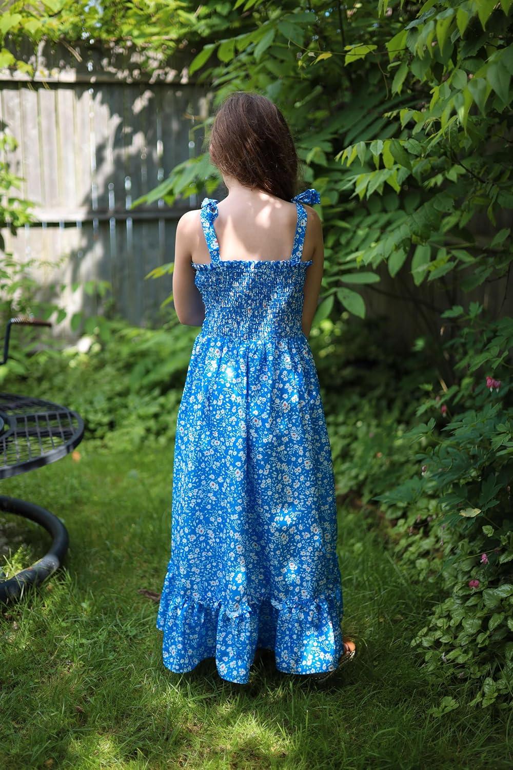 image:imageArshiner Girls Summer Dress Boho Beach Casual Smocked Maxi DressesBlue Floral