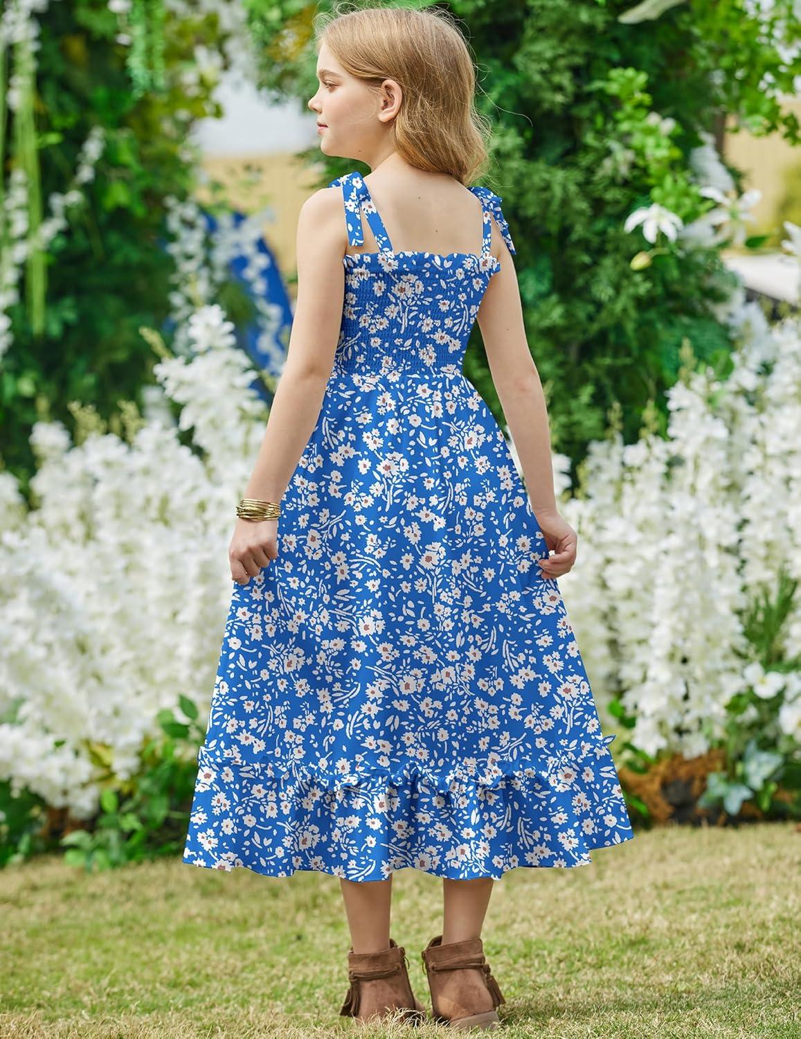 image:imageArshiner Girls Summer Dress Boho Beach Casual Smocked Maxi DressesBlue Floral