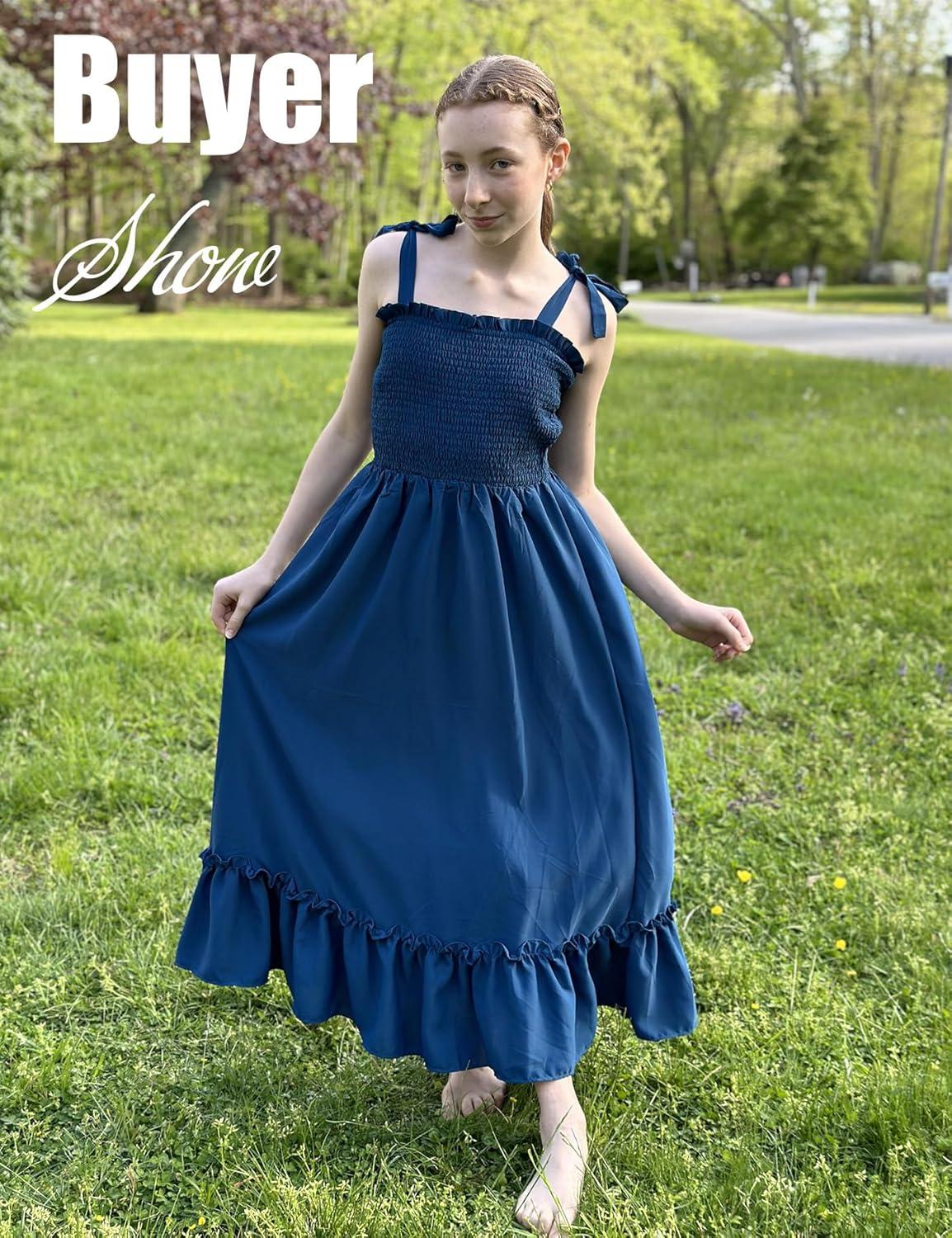 image:imageArshiner Girls Summer Dress Boho Beach Casual Smocked Maxi DressesDark Blue