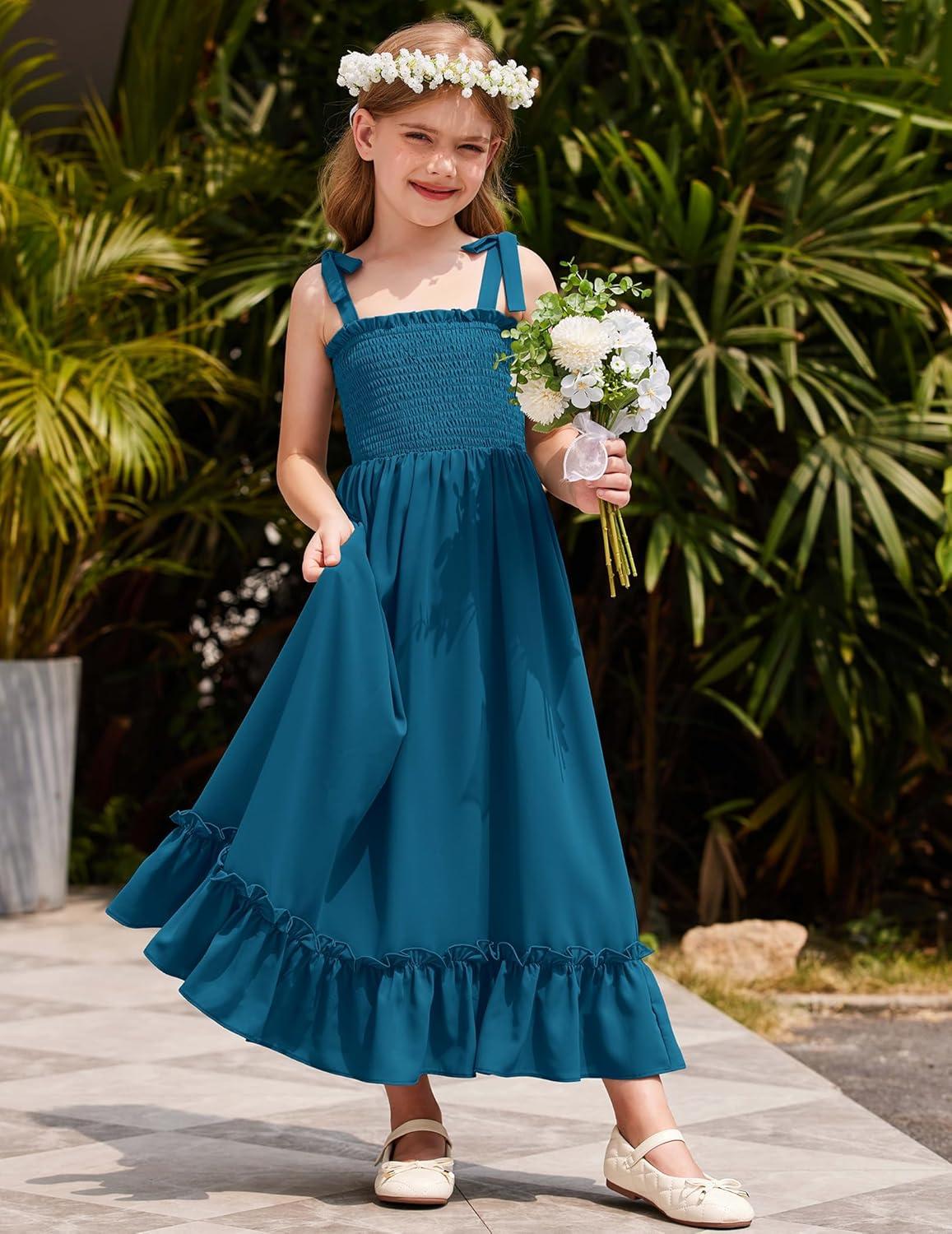 image:imageArshiner Girls Summer Dress Boho Beach Casual Smocked Maxi DressesDark Blue
