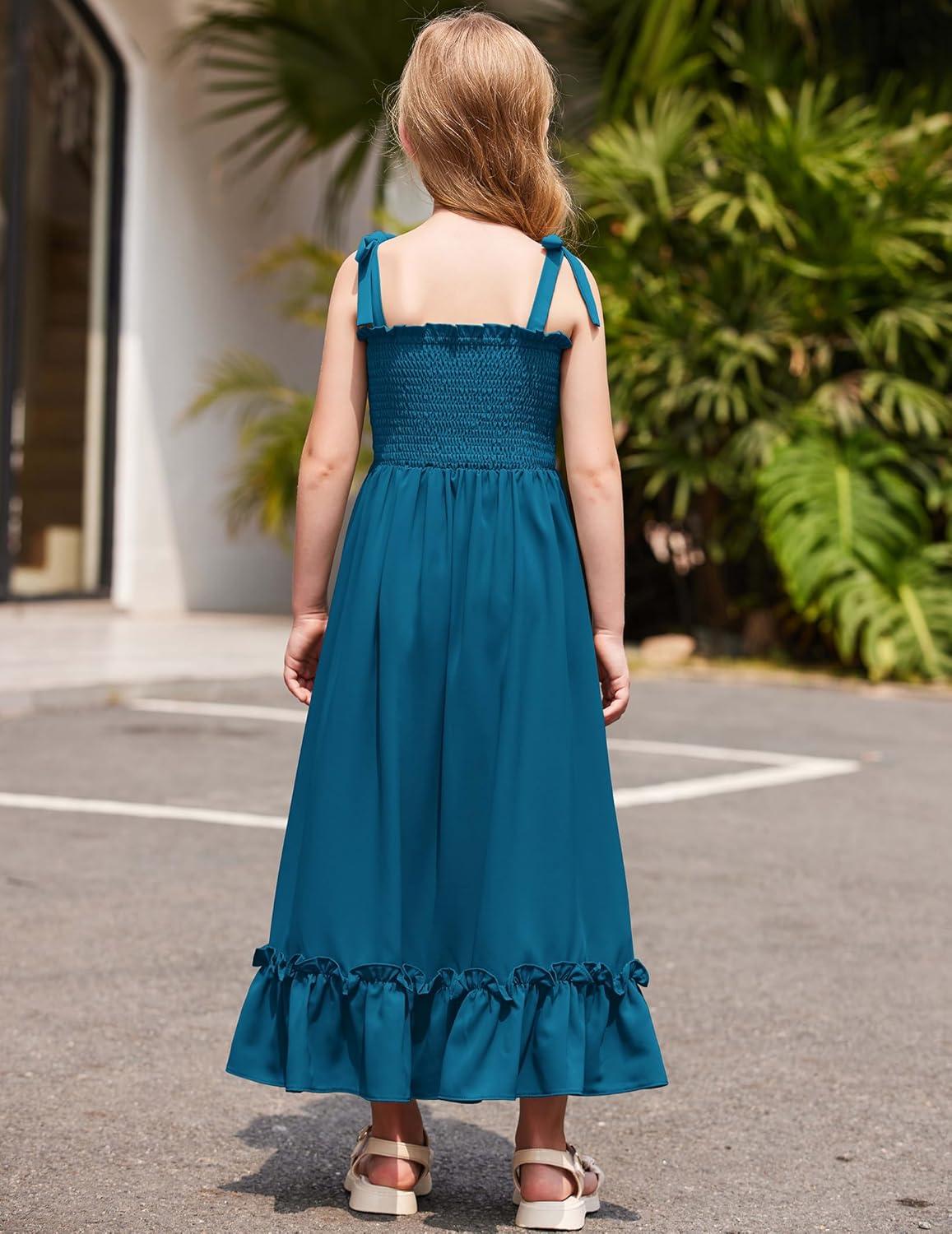 image:imageArshiner Girls Summer Dress Boho Beach Casual Smocked Maxi DressesDark Blue