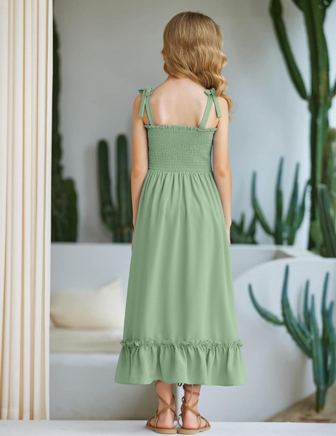 image:imageArshiner Girls Summer Dress Boho Beach Casual Smocked Maxi DressesGreen