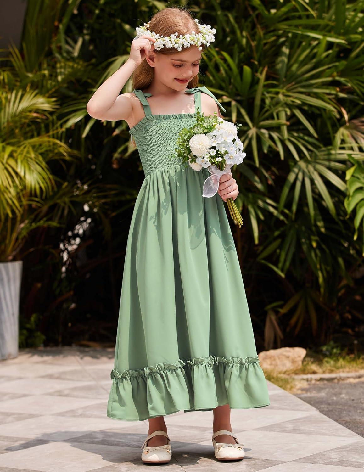 image:imageArshiner Girls Summer Dress Boho Beach Casual Smocked Maxi DressesGreen