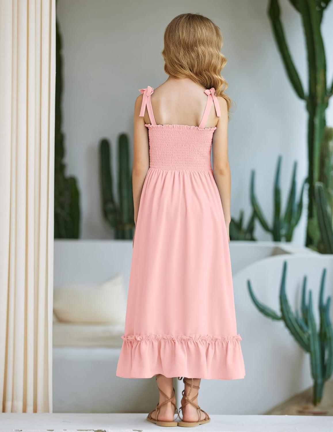 image:imageArshiner Girls Summer Dress Boho Beach Casual Smocked Maxi DressesPink