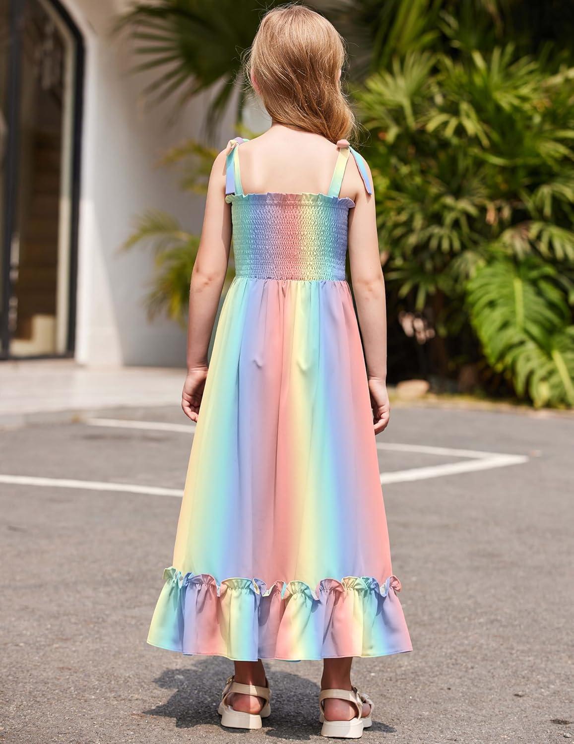 image:imageArshiner Girls Summer Dress Boho Beach Casual Smocked Maxi DressesPink Blue