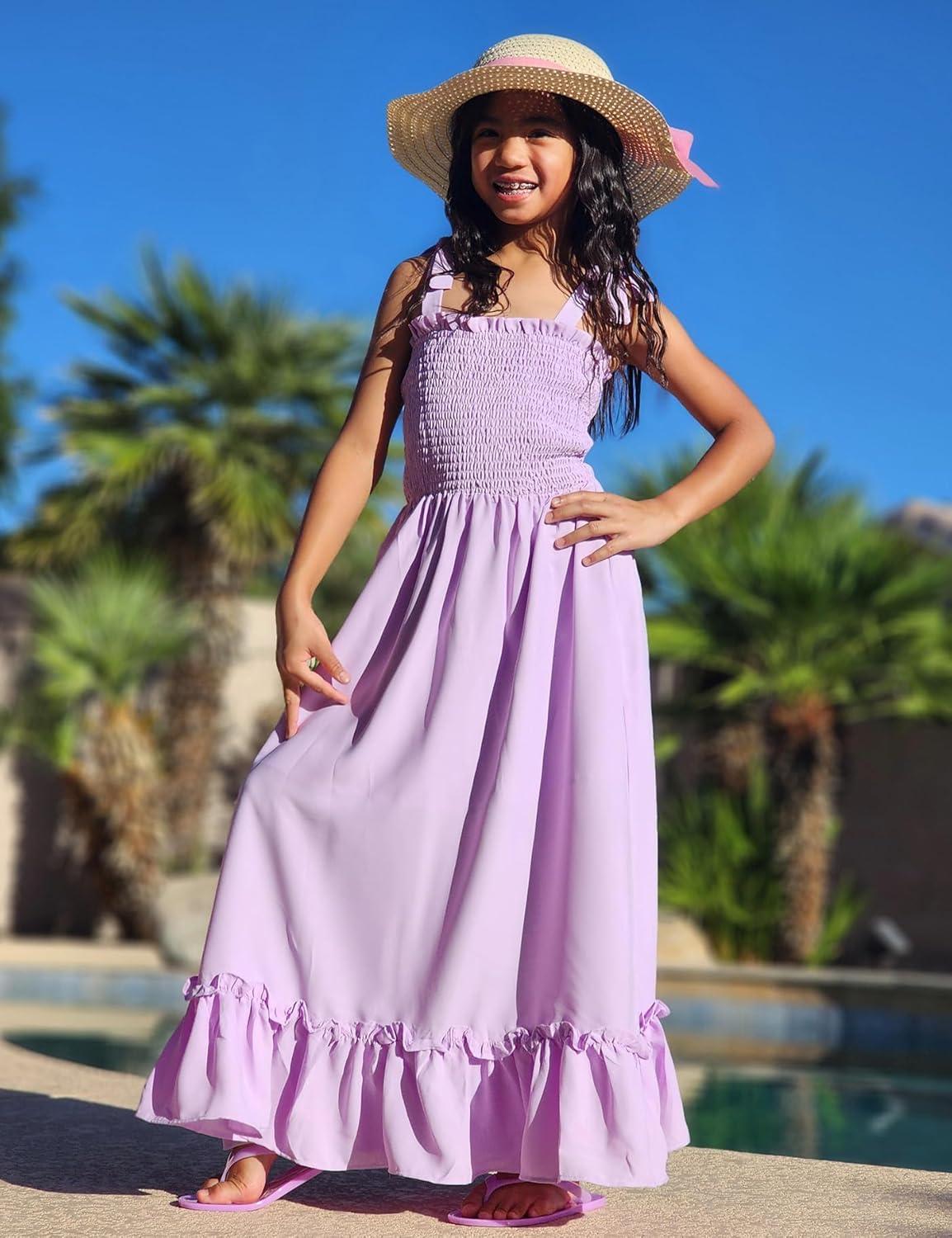 image:imageArshiner Girls Summer Dress Boho Beach Casual Smocked Maxi DressesPurple