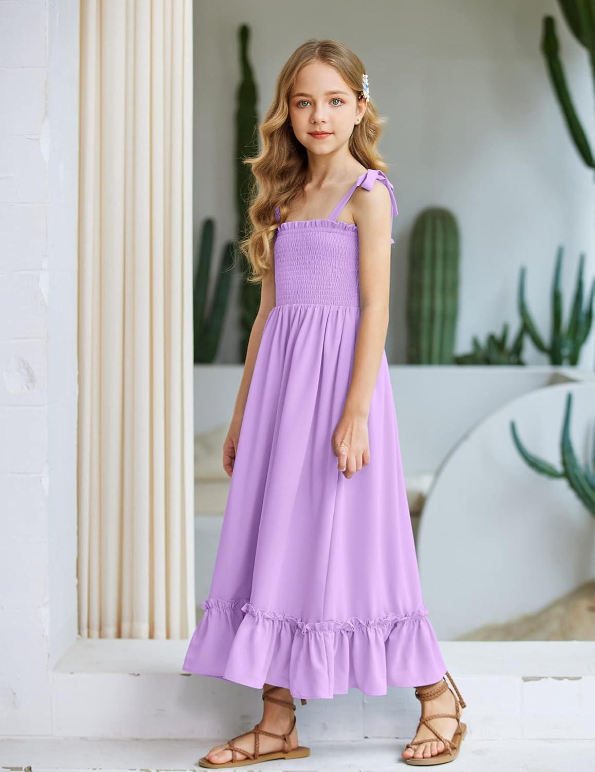 image:imageArshiner Girls Summer Dress Boho Beach Casual Smocked Maxi DressesPurple