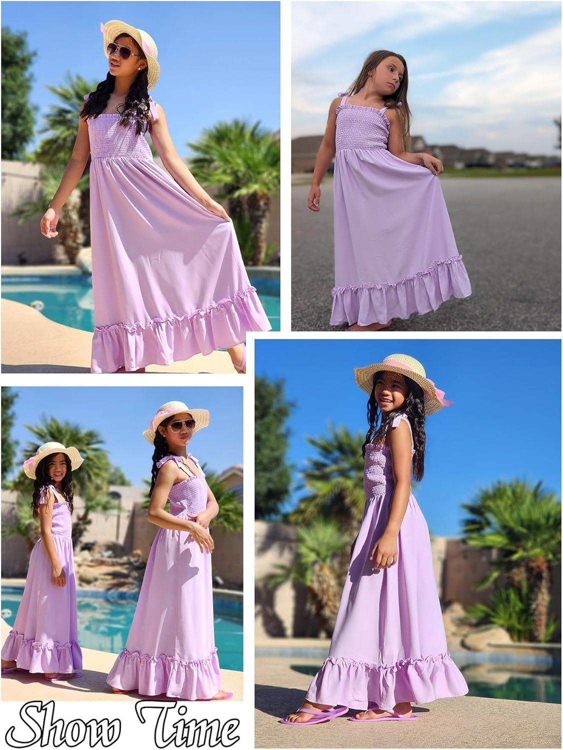 image:imageArshiner Girls Summer Dress Boho Beach Casual Smocked Maxi DressesPurple