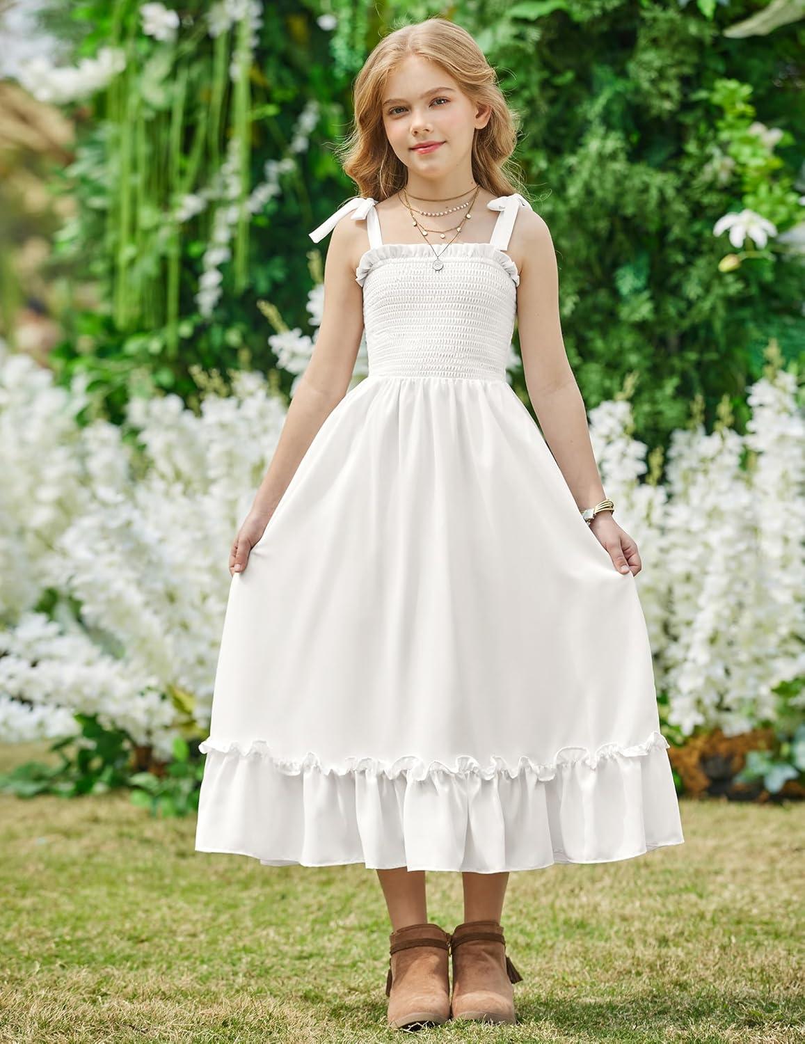 image:imageArshiner Girls Summer Dress Boho Beach Casual Smocked Maxi DressesWhite