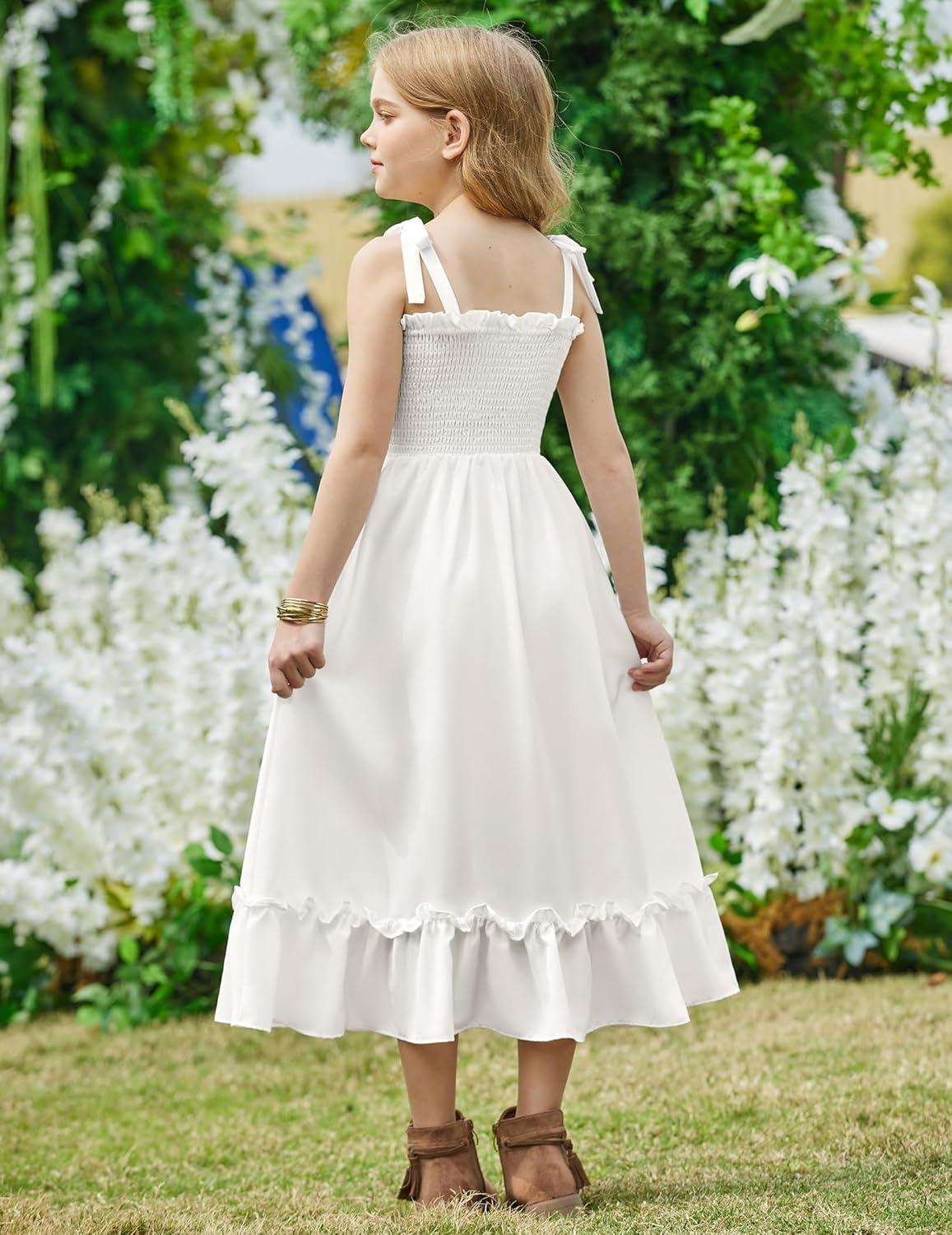 image:imageArshiner Girls Summer Dress Boho Beach Casual Smocked Maxi DressesWhite